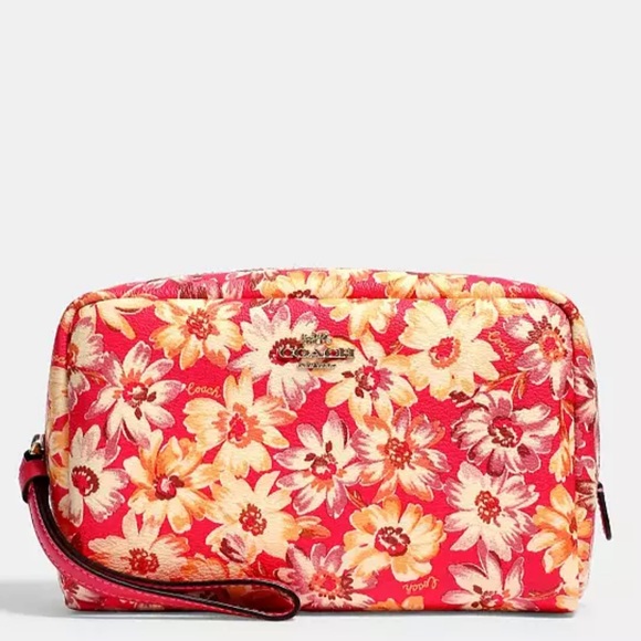 Coach Boxy Cosmetic Case With Vintage Daisy Script Print - Picture 1 of 8